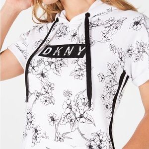 DKNY SPORT White Sweatshirt Dress with Black Embroidered Floral Design 🤍🖤